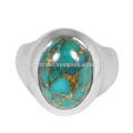 Persuasive Blue Copper Turquoise Gemstone & 925 Silver Plain Design Wedding Ring Simple Jewelry